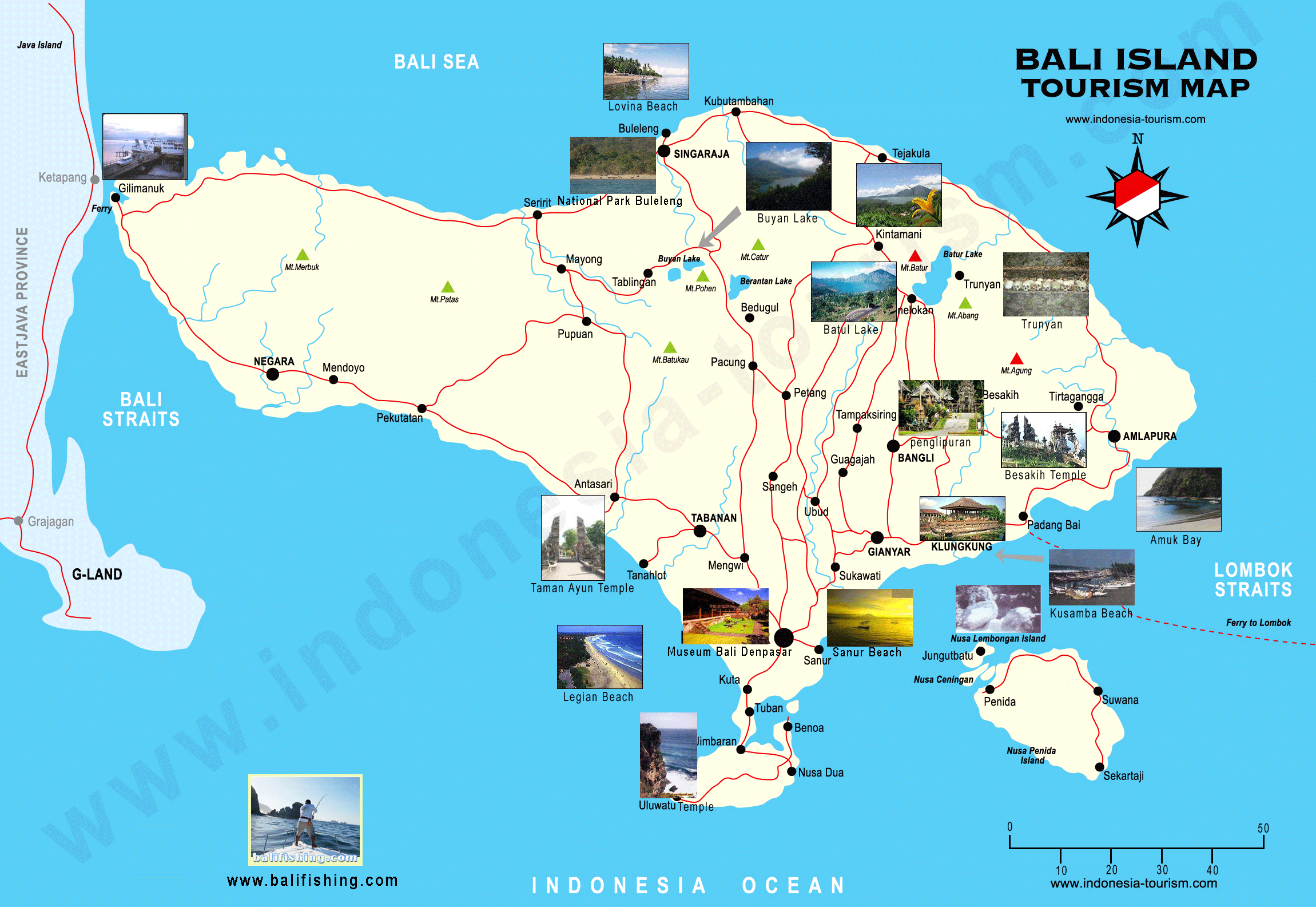 Detail Bali Indonesia Map for Tourists Guide | Bali Weather Forecast
