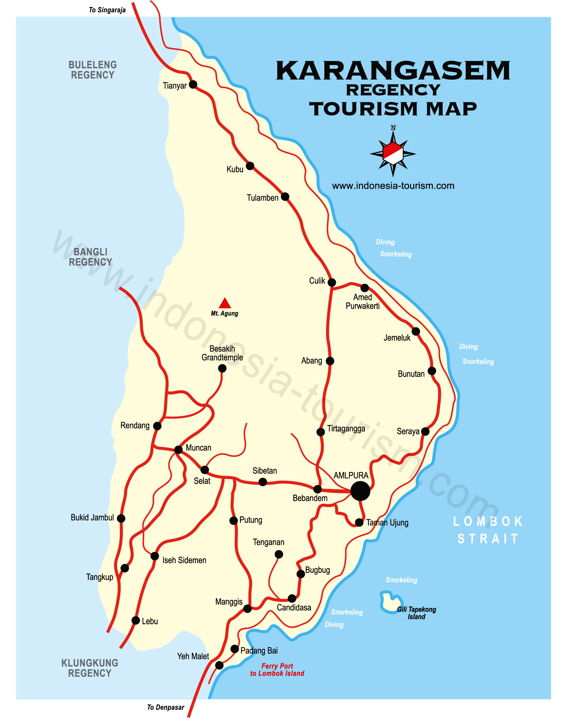 Karangasem City Bali Map - Bali Island , Indonesia Tourism Maps