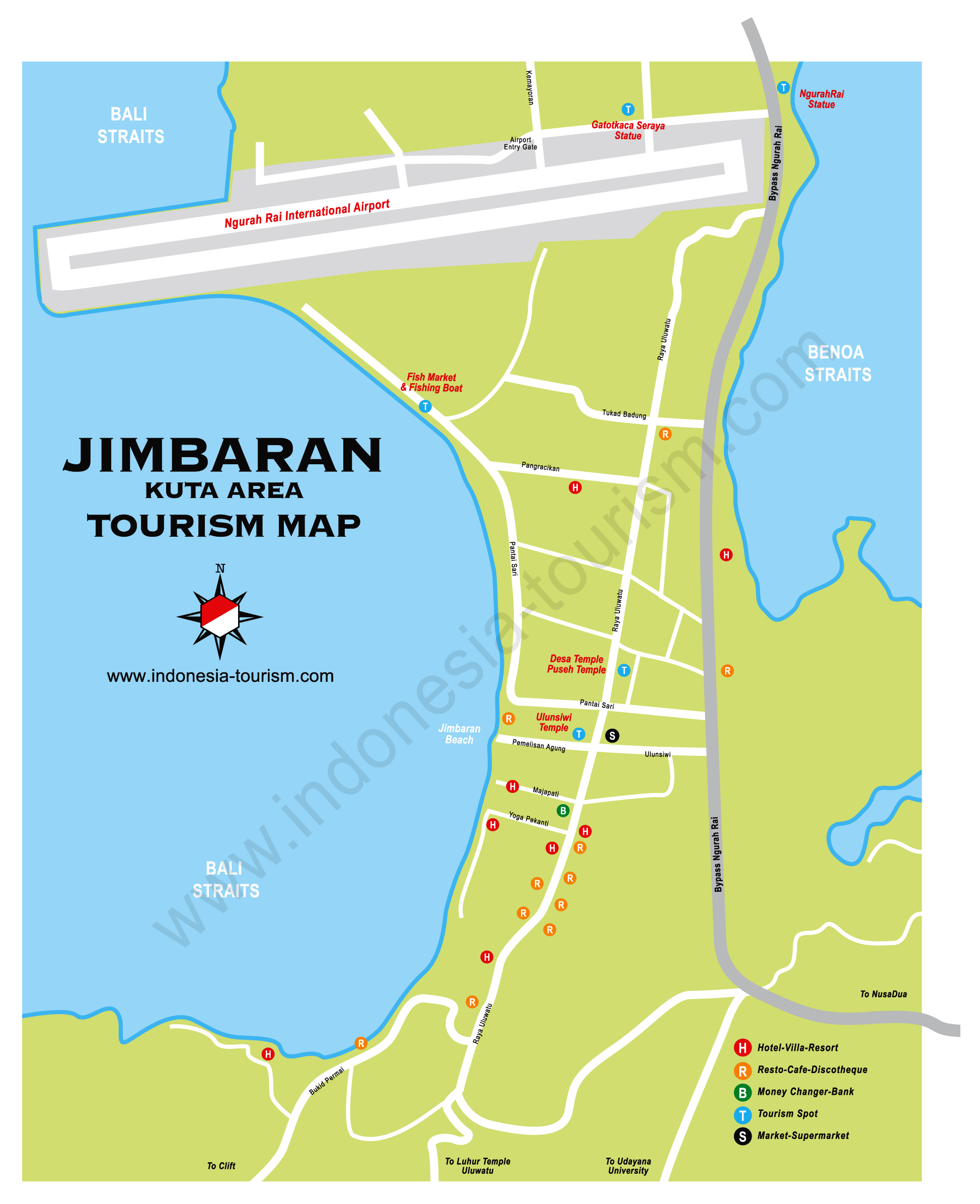 Detail Jimbaran Bay Location Map for Tourists Guide | Bali Weather