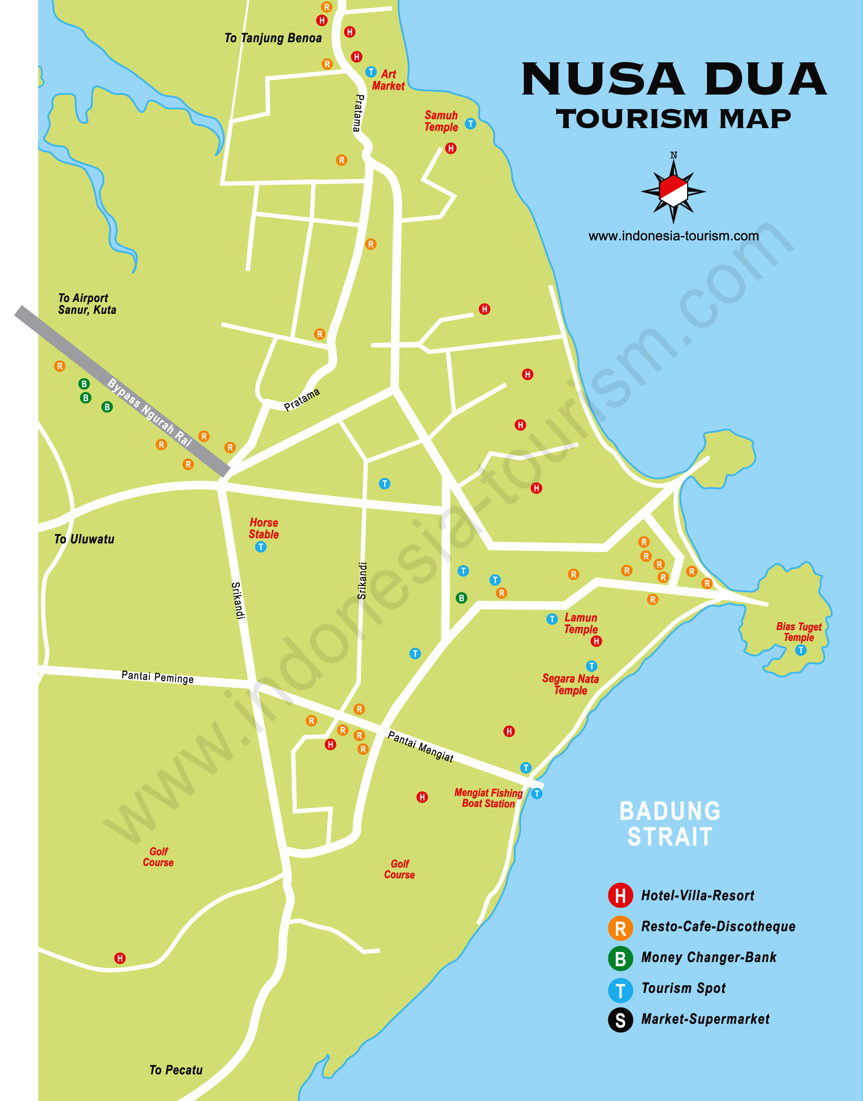 Nusa Dua Bali Map - Bali Island , Indonesia Tourism Maps