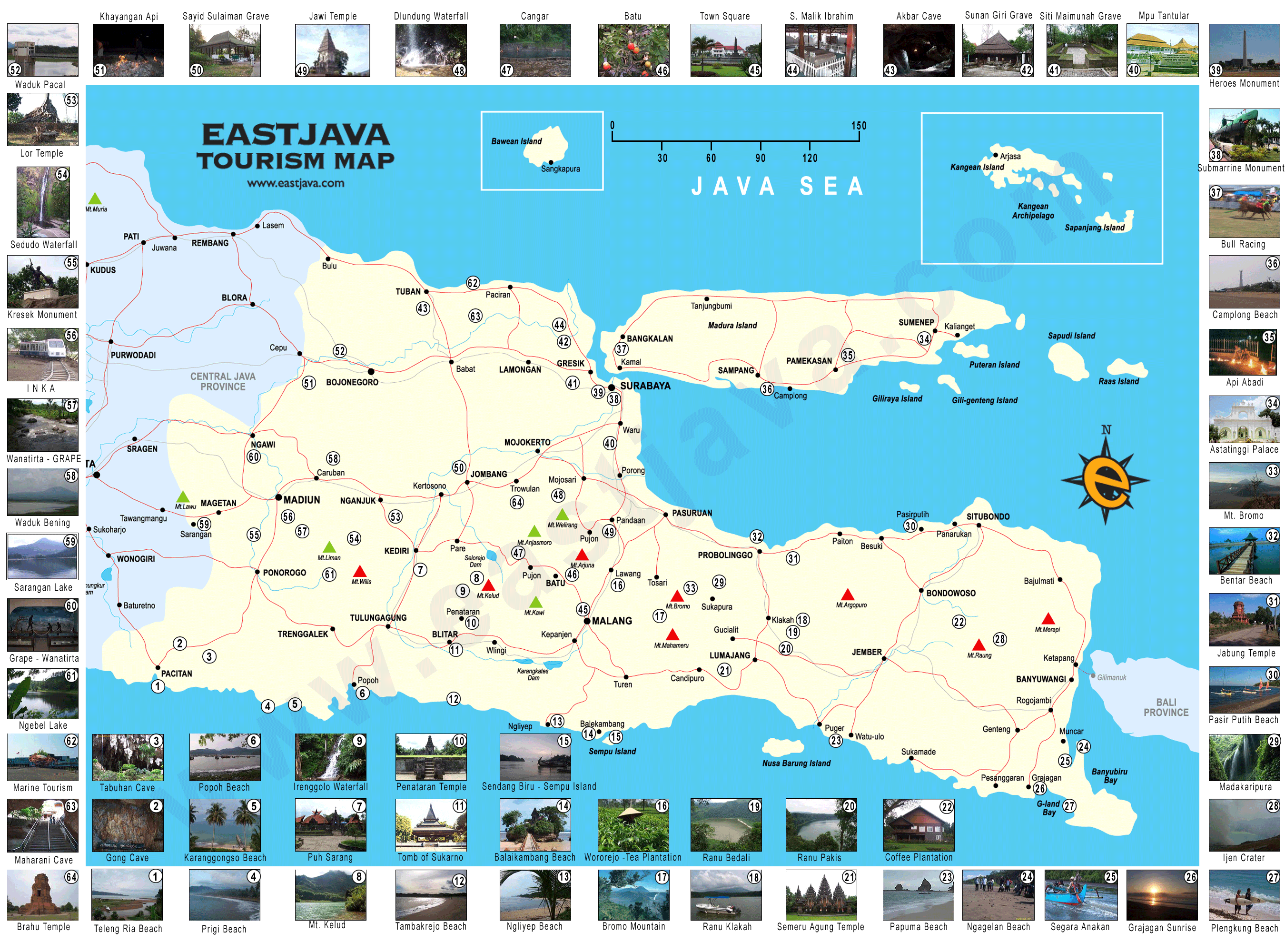 Map of East Java - Peta Jawa Timur - East Java Tourism Map